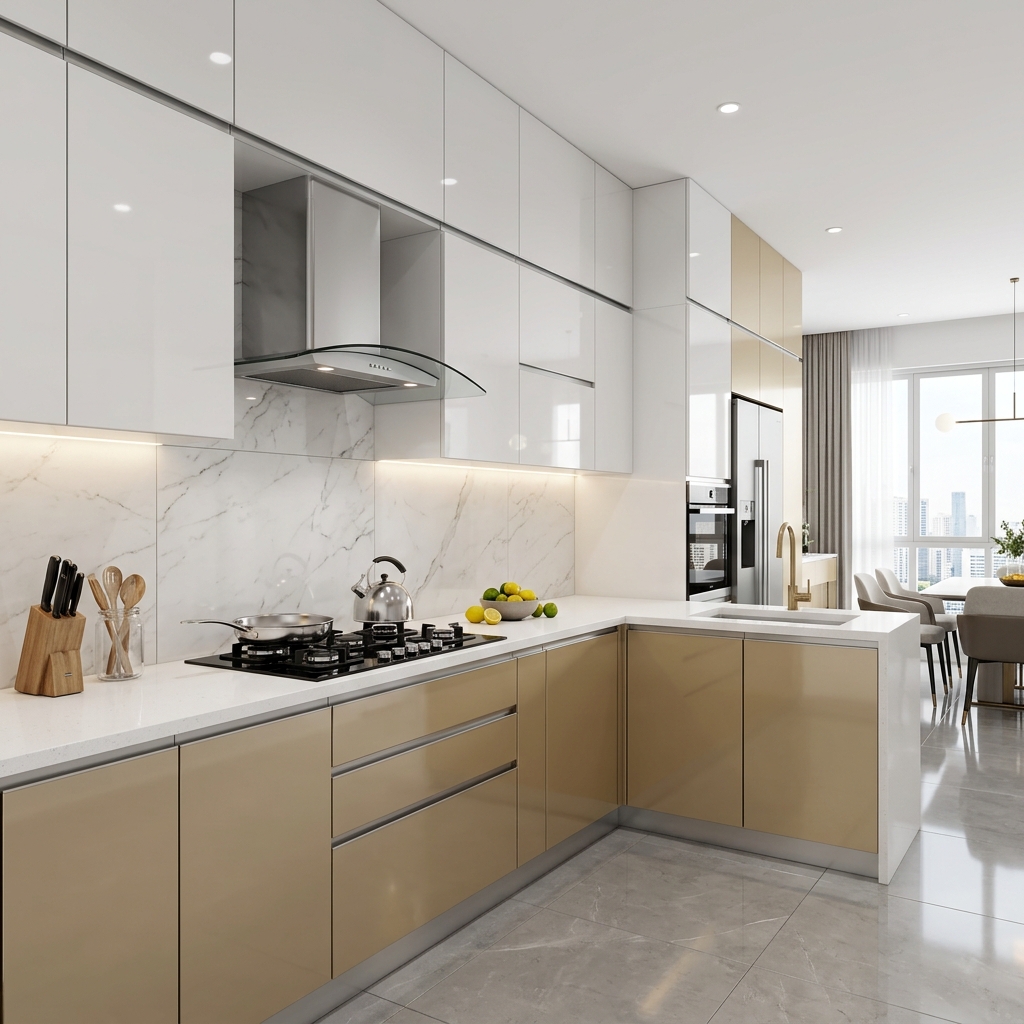 AK Interiors L-Shape Acrylic Modular Kitchen Showcase in Bhubaneswar
