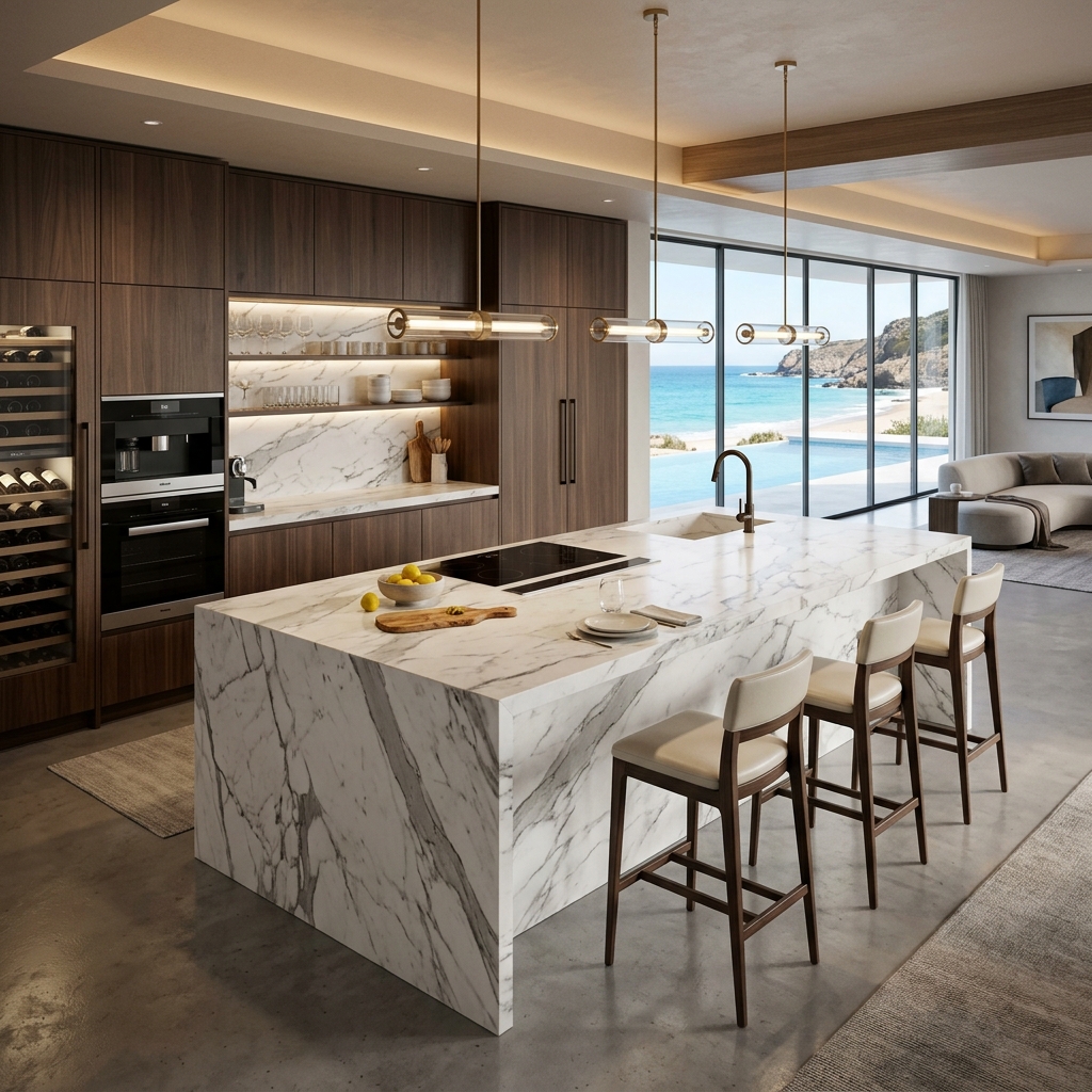 Island Modular Kitchen Layout by AK Interiors