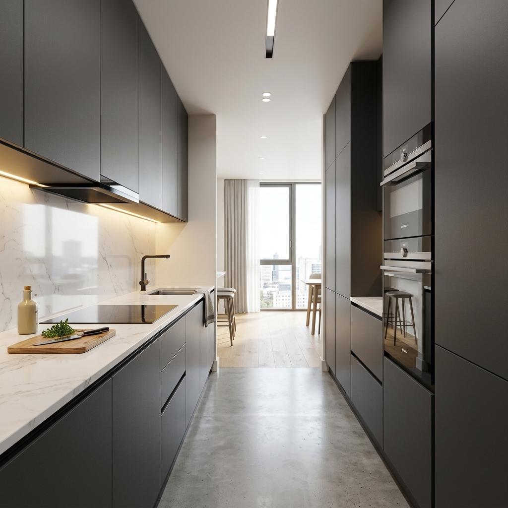 Parallel Modular Kitchen Layout by AK Interiors